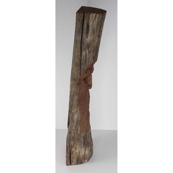 Wood Carved Tree Spirit Forest Gnome Wizard Bearded Man Folk Art 18" - Picture 6 of 9